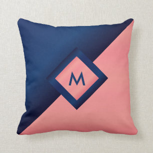 Coussin Monogramme Navy Blue and Coral