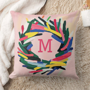 Coussin Monogramme Noël Téméraire Coloré Wreath