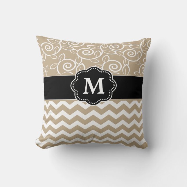 Coussin Monogramme noir beige de Chevron (Recto)