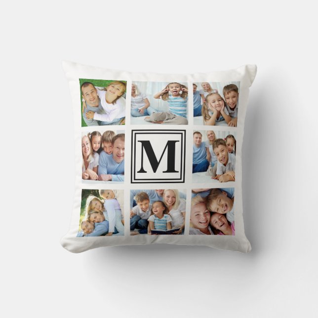 Coussin Monogramme noir blanc 8 Collage photo multiple (Recto)