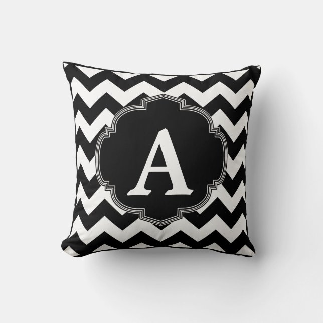 Coussin Monogramme noir blanc Chevron (Recto)