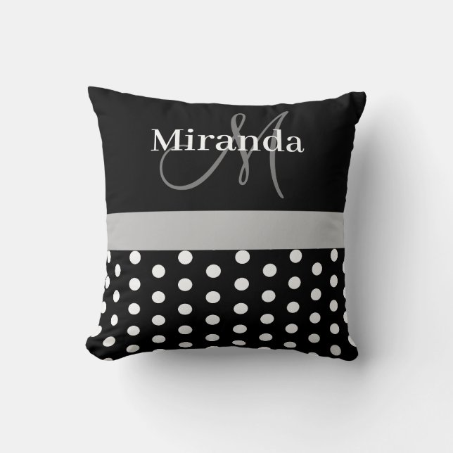 Coussin Monogramme noir blanc gris écriture pois (Recto)