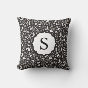 Coussin Monogramme Noir Blanc Noël Motif Floral