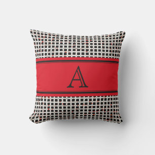 Coussin Monogramme Noir Blanc Rouge Élégant Motif