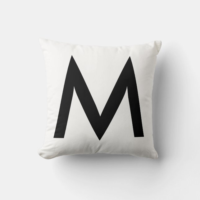 Coussin Monogramme noir élégant sur blanc (Recto)