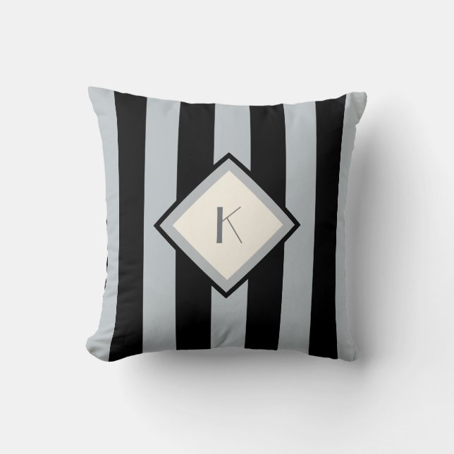 Coussin Monogramme noir et argenté d'art déco moderne de (Recto)