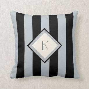 Coussin Monogramme noir et argenté d'art déco moderne de