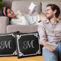 Monogramme noir et blanc Bordure de clé grecque