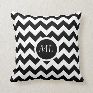 Coussin Monogramme noir et blanc de cercle de Chevron