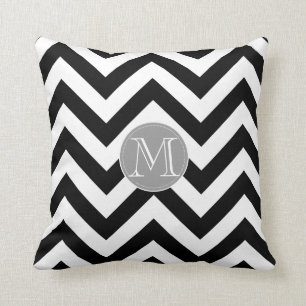 Coussin Monogramme noir et blanc de motif de Chevron