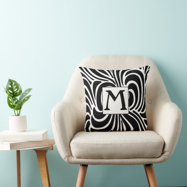 Coussin Monogramme noir et blanc Disco Décontracté (Chaise)