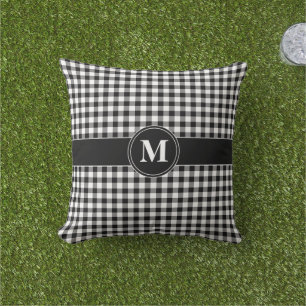 Coussin Monogramme noir et blanc En vichy chèque en plasti