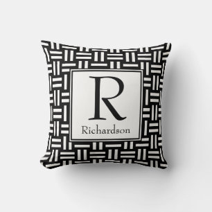 Coussin Monogrammé noir et blanc géométrique