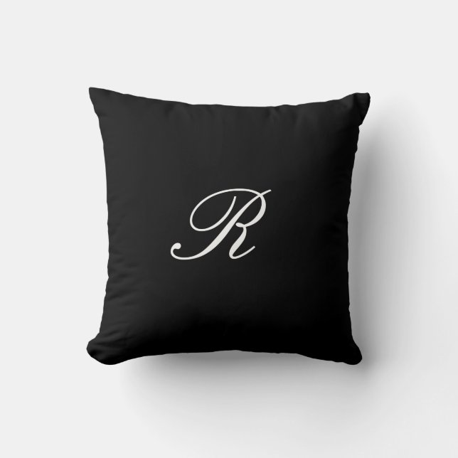 Coussin Monogramme Noir et blanc initial Simple Élégant (Recto)