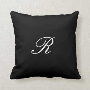 Coussin Monogramme Noir et blanc initial Simple Élégant