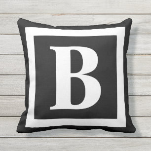 Coussin Monogramme noir et blanc moderne initial