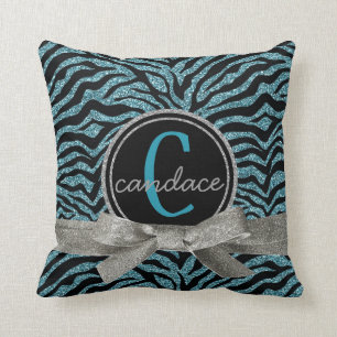 Coussin Monogramme noir et bleu de zèbre sauvage de mod