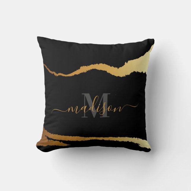Coussin Monogramme noir et doré (Recto)
