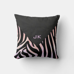 Coussin Monogramme noir et rose Zebra