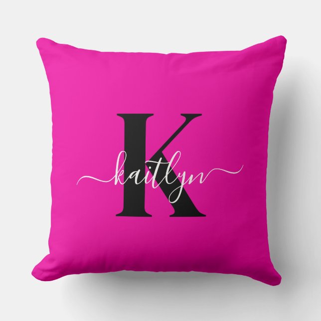 Coussin Monogramme noir rose chaud moderne (Recto)