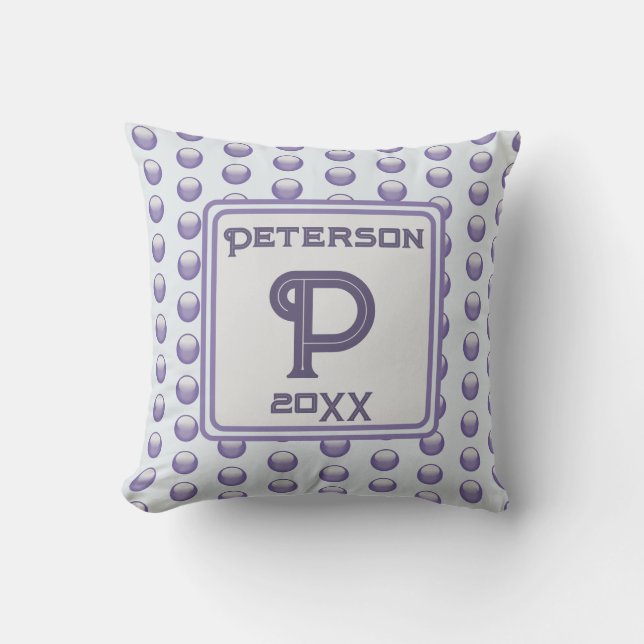 Coussin Monogramme Nom Blue Grey Polka Point initial (Recto)