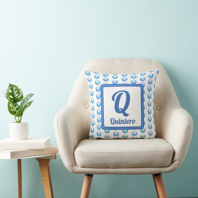 Coussin Monogramme Nom Bright Blue Polka Point initial (Chaise)