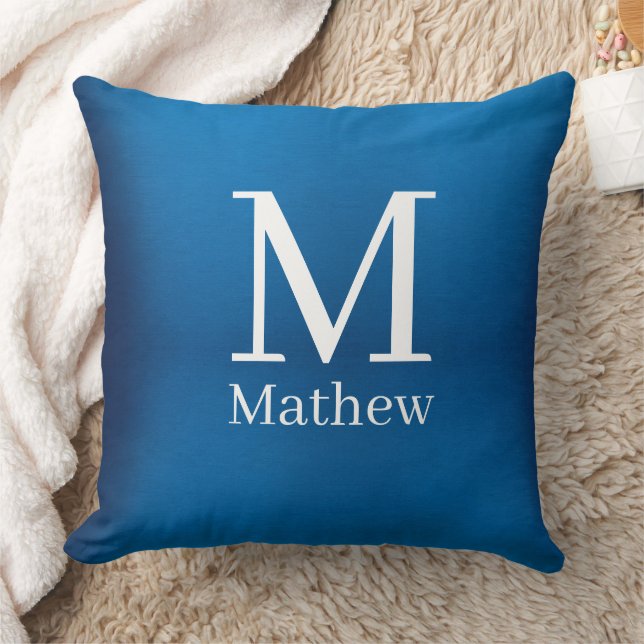 Coussin monogramme nom homme abstrait métallisé bleu brill (Couverture)