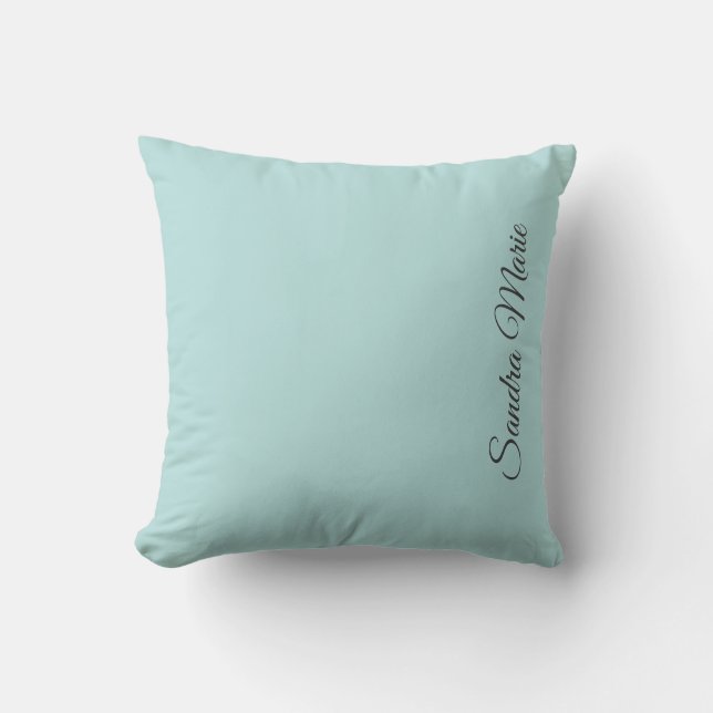 Coussin Monogramme Nom Lumière Turquoise Aqua couleur unie (Recto)
