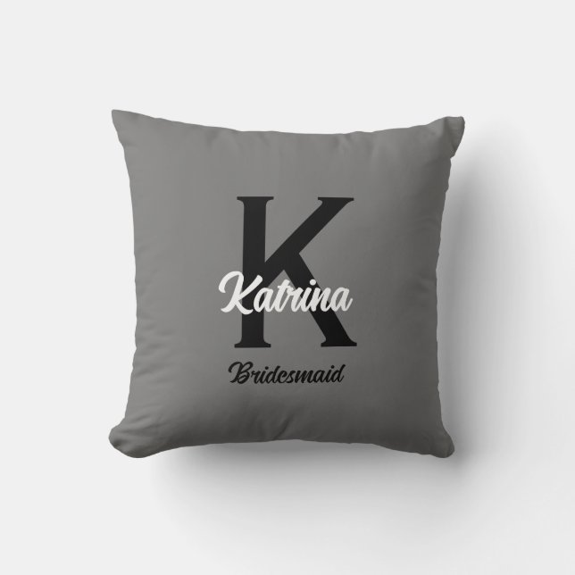 Coussin Monogramme Nom personnalisé initial Grey Bridesmai (Recto)