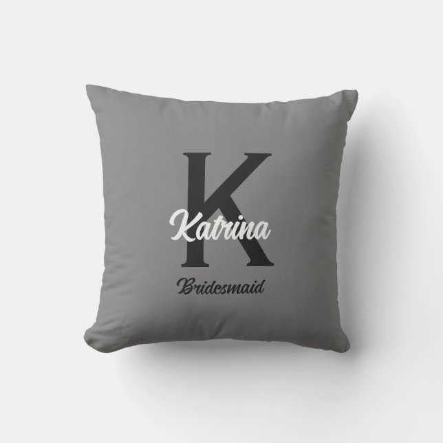 Coussin Monogramme Nom personnalisé initial Grey Bridesmai (Recto)