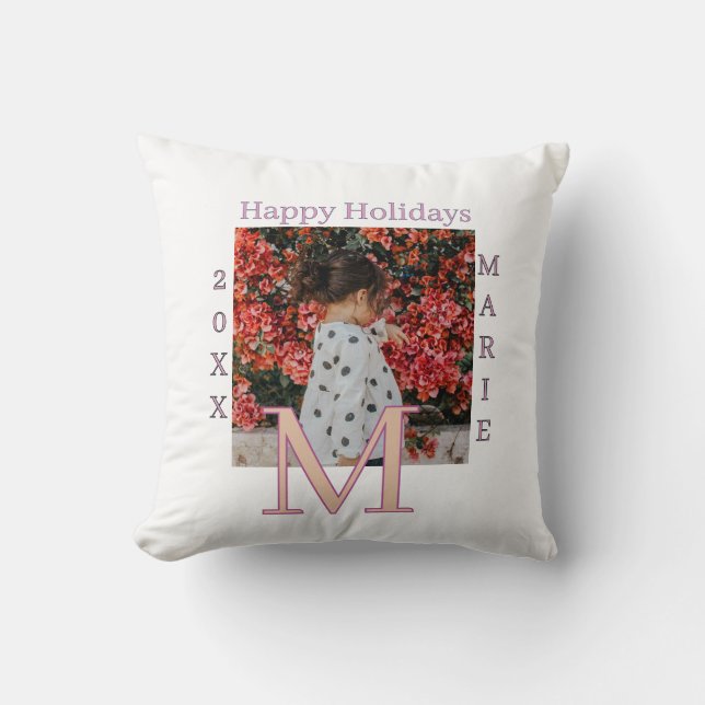 COUSSIN MONOGRAMME NOM PHOTO ANNEE NOEL HOLI (Recto)