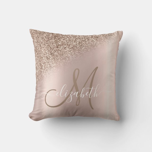 Coussin Monogramme ombré pailleté or rose élégant (Recto)
