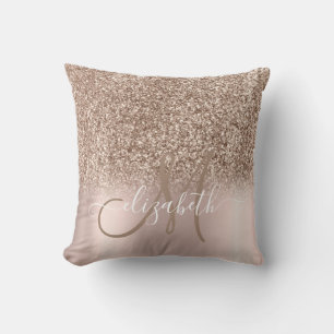 Coussin Monogramme ombré pailleté or rose élégant moderne