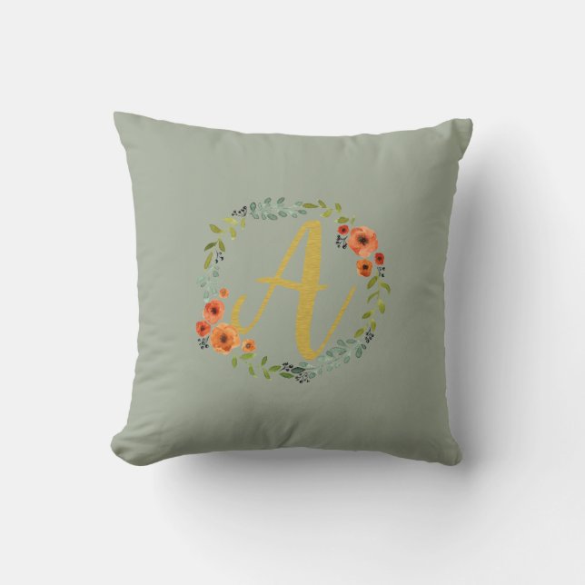 Coussin Monogramme Or de la couronne de fleurs Initiale A  (Recto)