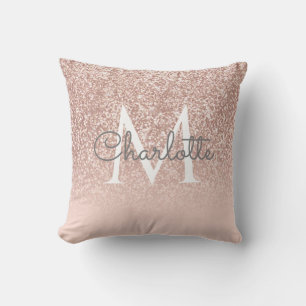Coussin Monogramme or rose Blush rose Girly Jeu de script