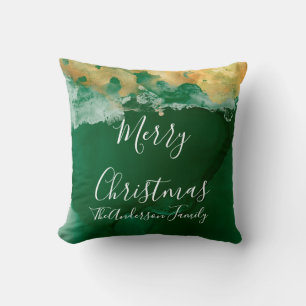 Coussin Monogramme or vert Joyeux Noël