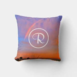 Coussin Monogramme Orange Bleu Coucher de soleil Rainbow P