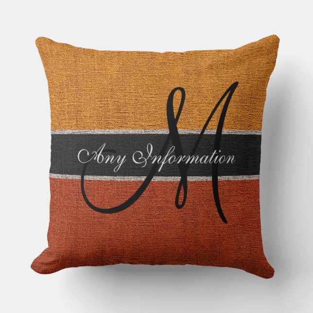 Coussin Monogramme Orange Burlap Russe Jute (Recto)