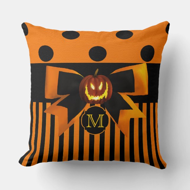 Coussin Monogramme orange et noir de citrouille de (Recto)