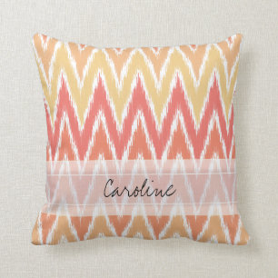 Coussin Monogramme Orange Ombre Ikat Chevron Zig Zag Motif