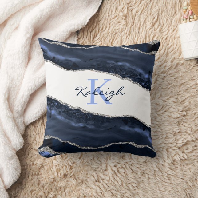 Coussin Monogramme pailleté argent et marbre bleu marine é (Couverture)