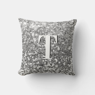 Coussin Monogramme Pailleté Chunky Argent