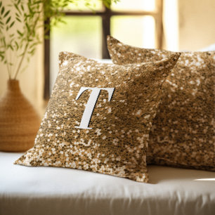 Coussin Monogramme Pailleté Chunky Or