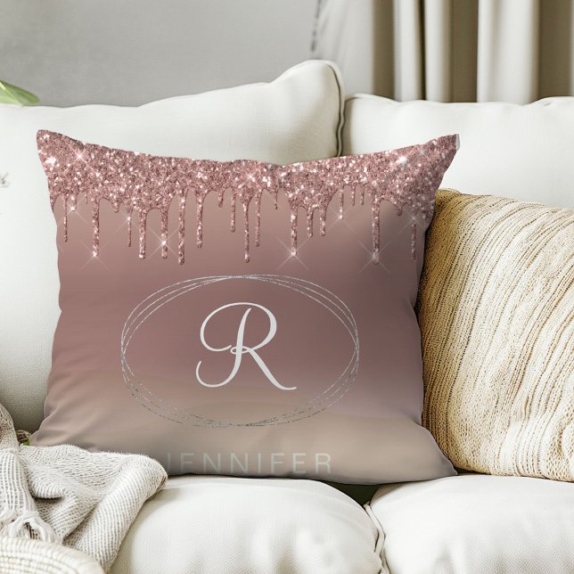 Coussin Monogramme Pailleté Or Rose et Argent  (Créateur téléchargé)