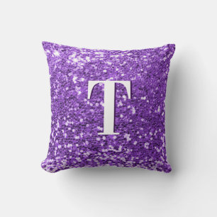 Coussin Monogramme Pailleté Violet Clair Épais