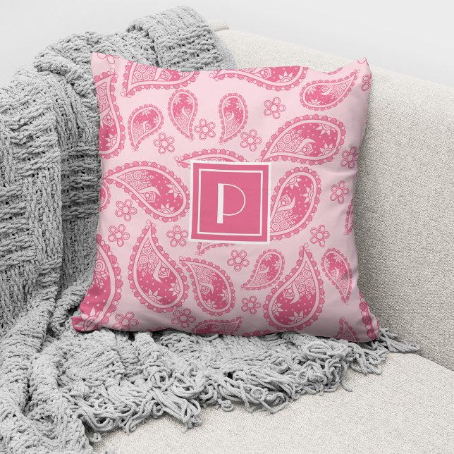 Coussin Monogramme Paisley Rose Vintage (Créateur téléchargé)