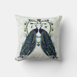 Coussin Monogramme PAON CŒUR Mariage Anniversaire de maria