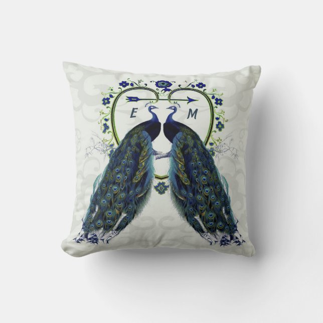 Coussin Monogramme PAON CŒUR Mariage Anniversaire de maria (Recto)