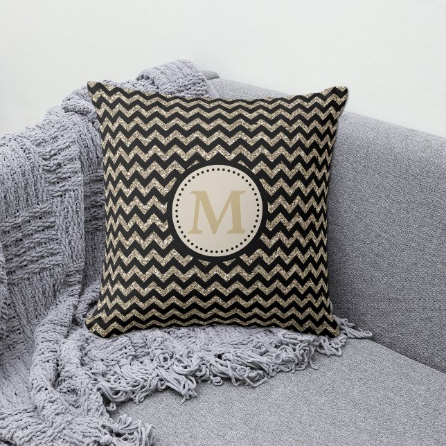 Coussin Monogramme Parties scintillant argent or Chevron (Créateur téléchargé)