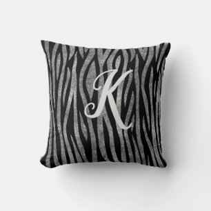 Coussin Monogramme Parties scintillant noir et argent Zebr